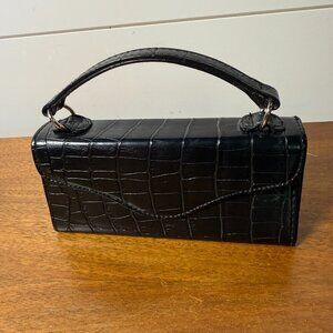 Jewelry Case/Purse Black Crocodile Embossed